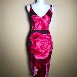 Gorgeous flirty body con pink flower dress.